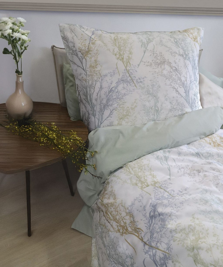 Fleuresse Mako-Satin Bettwäsche Gräser beige/grau wendbar, B/H: 155 x 220 cm mit Kissenbezug 80 x 80 cm - Bild 1