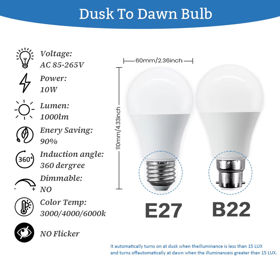 10er Set Gatetop LED Smart Lampe mit Dämmerungssensor E27, 10 W, Weiß, für Garten und Terrasse - Bild 5