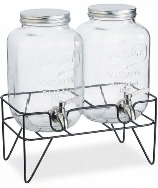 Relaxdays Getränkespender 2er Set aus Glas in Transparent mit Silber und Schwarz inklusive Ständer, 4 l pro Spender, B/T/H: 35 x 33 x 22 cm - Bild 1