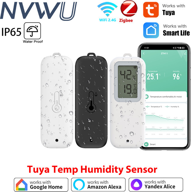 Tuya Smart Temperatur- und Feuchtigkeitssensor für den Außenbereich mit WiFi/Zigbee, IP65 wasserdicht, Farbe: Weiß, kompatibel mit Alexa und Google Home - Bild 1