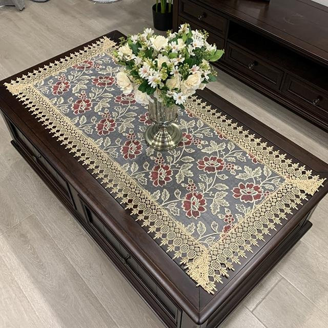 Julliette Traum Rechteckige Tischdecke mit Blumenmuster und Spitze, Mehrfarbig, B/T: 120 x 60 cm - Bild 1