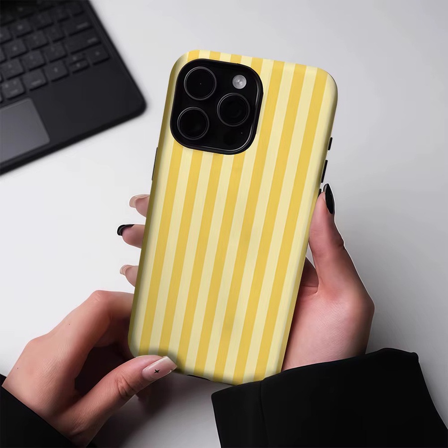 Magnetische Handyhülle Sunny Stripes für iPhone 17 16 15 14 13 Pro Max Plus, robuste doppelschichtige Schutzhülle, Gelb - Bild 2