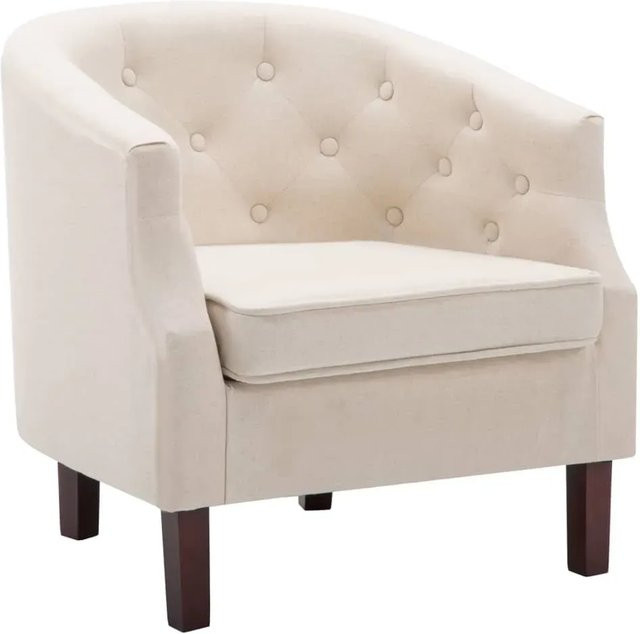 vidaXL Sessel Beige Stoff mit Armlehnen und Holzgestell aus Gummibaum-Holz, B/T/H: 64 x 39 x 65 cm - Bild 1