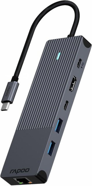 Rapoo 6-in-1 USB-C Multiport Adapter UCM-2002 Mini-Dockingstation in Grau mit HDMI 4K UHD, USB 3.2 Gen 1 und Ethernet/LAN - Bild 1