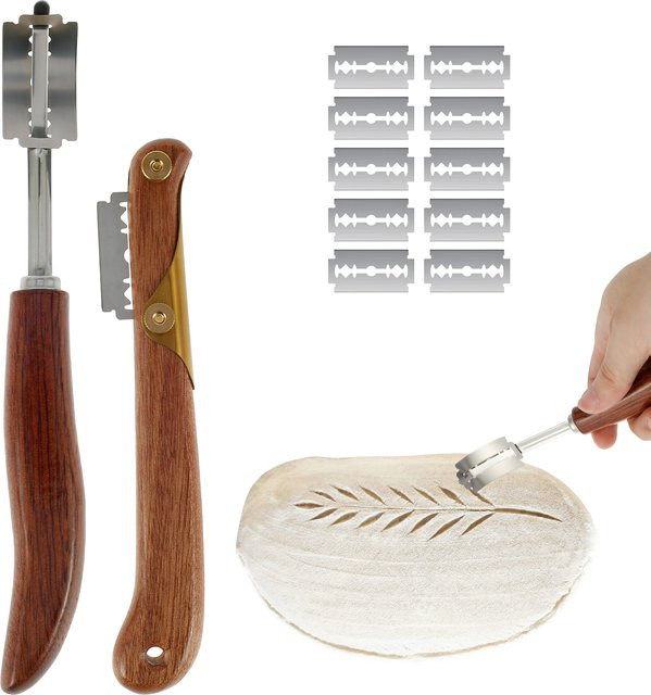 Brot-Lame Schneidewerkzeug mit 10 Klingen und Schutzhülle aus Holz für Bäcker - Bild 1