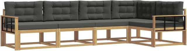 vidaXL Outdoor-Sofagarnitur 4-teilig in L-Form aus Akazienholz mit Polstern in Weiß, Anthrazit und Grau - Bild 1