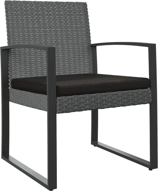 Furnicato Garten-Esszimmerstühle 2er Set in Dunkelgrau mit Rattan-Optik und Armlehnen - Bild 1