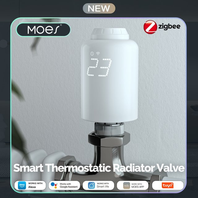 Moes Smart Thermostat ZigBee 3.0 Heizkörper Stellventil mit externem Sensor und Sprachsteuerung für Alexa in Weiß - Bild 1