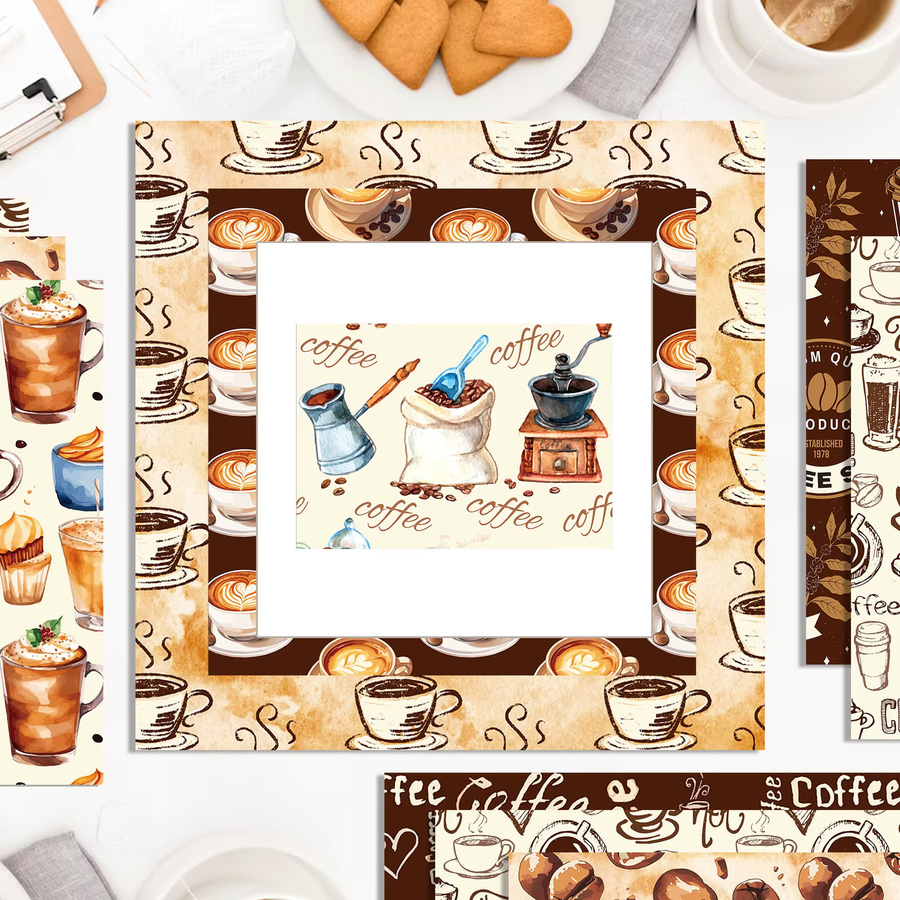 Kaffee Thema Scrapbooking Papier Set für DIY Handwerk und Origami, B: 30 cm, Mehrfarbig - Bild 5
