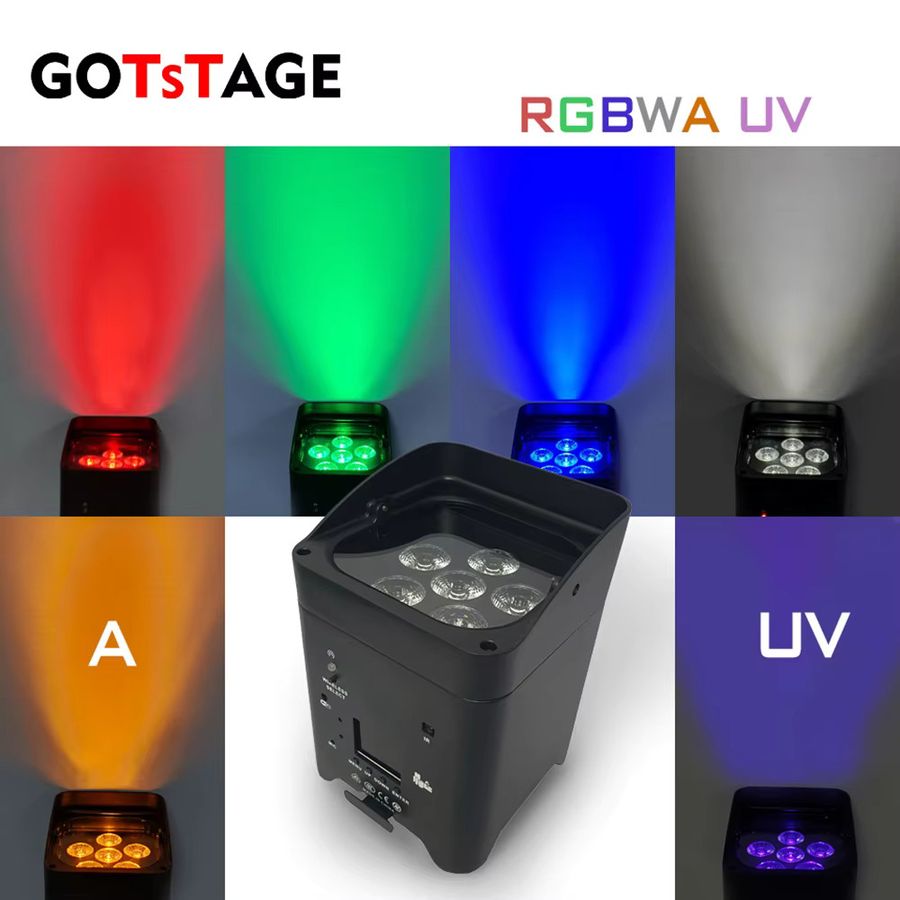 GOTSTAGE LED Par Licht 6 in 1 mit RGBAW + UV und drahtloser Fernbedienung, 6x18W, batteriebetrieben für Bühne, Disco und KTV - Bild 4