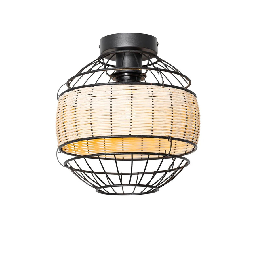 QAZQA Emir Orientalische Deckenlampe aus Stahl und Rattan in Schwarz und Beige, Durchmesser: 25 cm - Bild 2