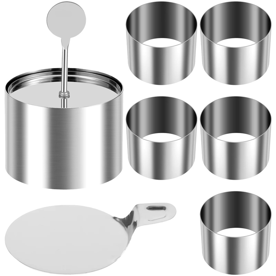 Willstar 6er Set Edelstahl Kuchenringformen in Silber, runde Dessert-Mousse-Backformen und Gebäckringe mit Drücker und Heber - Bild 4