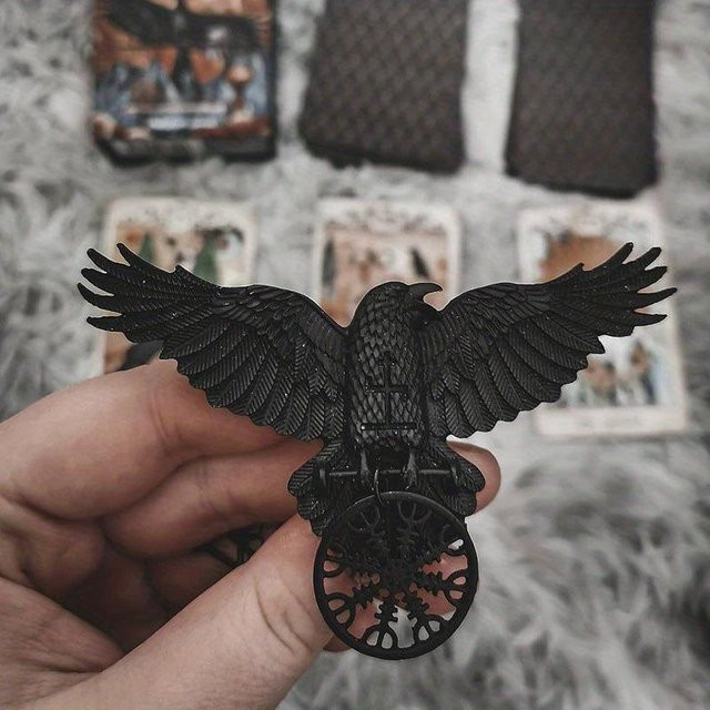 Haarklammer Metall, Nordic Rabe, geflügeltes Design, schwarz, Damen - Bild 1
