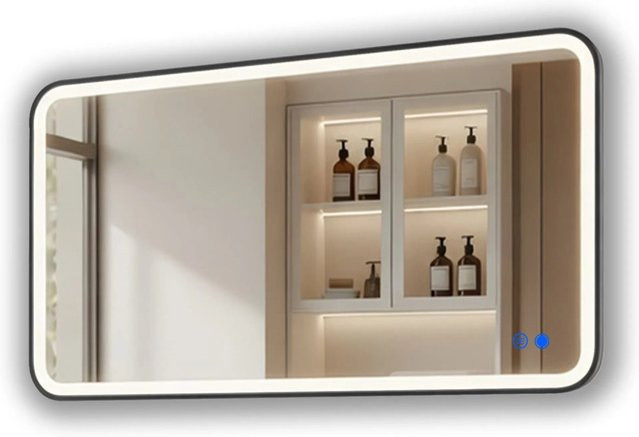 ARTFORMA LED Badspiegel Rechteckig mit Abgerundeten Ecken und Beleuchtung, Schwarz Matt, B: 120 cm, H: 70 cm, Antibeschlag Touch IP44 - Bild 1