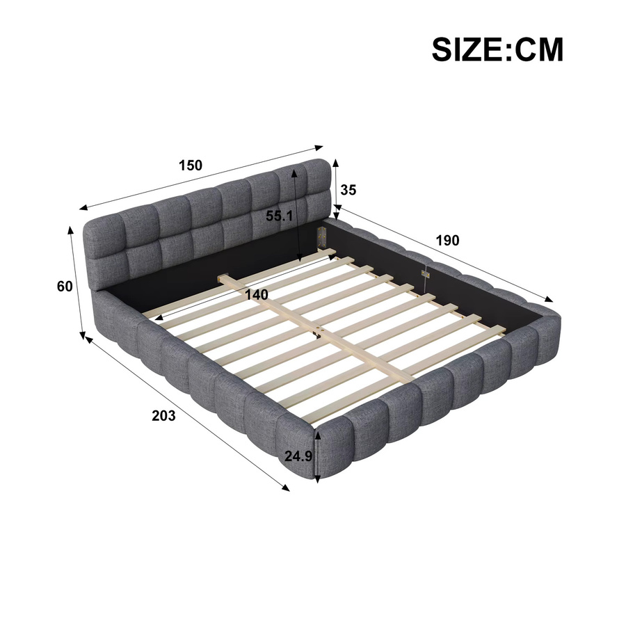 Anajqaqia Polsterbett aus Leinen für das Schlafzimmer, B/T: 140 x 190 cm, Beige/Grau - Bild 2