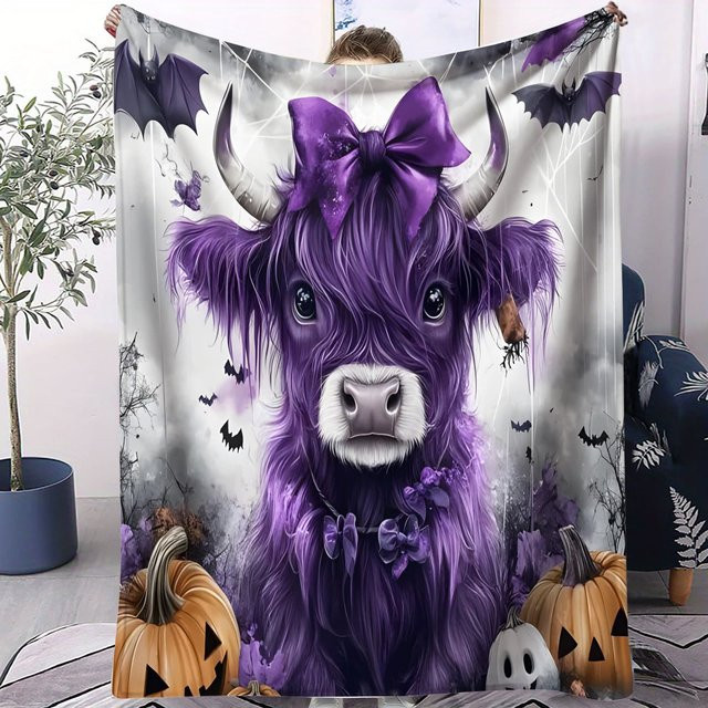 ZIZ Flanelldecke mit Hochlandkuh-Motiv und Schmetterling für Kinder und Familie, B/H: 100 x 70 cm - Bild 1