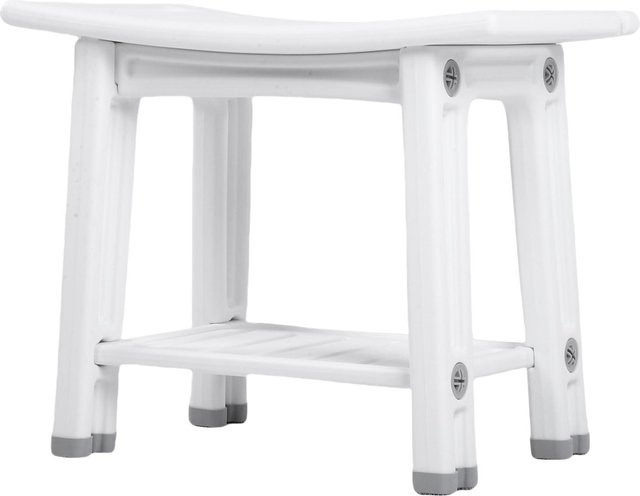 Aimo Duschhocker in Weiß mit 2-stufiger Ablage, doppelten Griffen und Anti-Rutsch-Pads - Bild 1