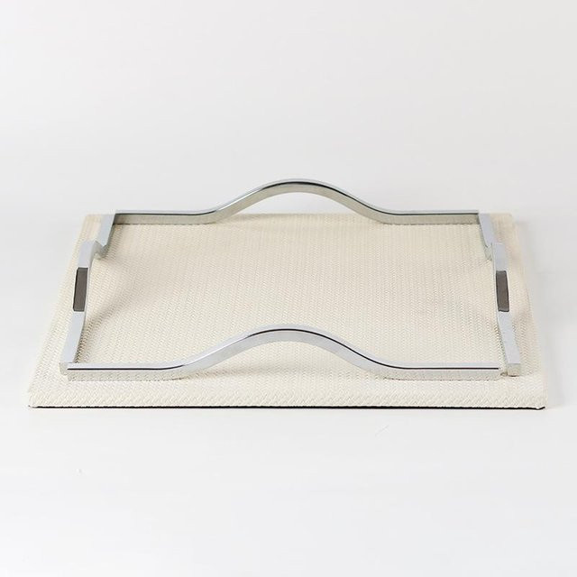 Quadratisches Ledertablett mit Karomuster in Weiß, dekorative Schlüsselablage für den Eingangsbereich und Schreibtisch, Breite: 38,0 cm, Tiefe: 38,0 cm, Höhe: 4,0 cm - Bild 1