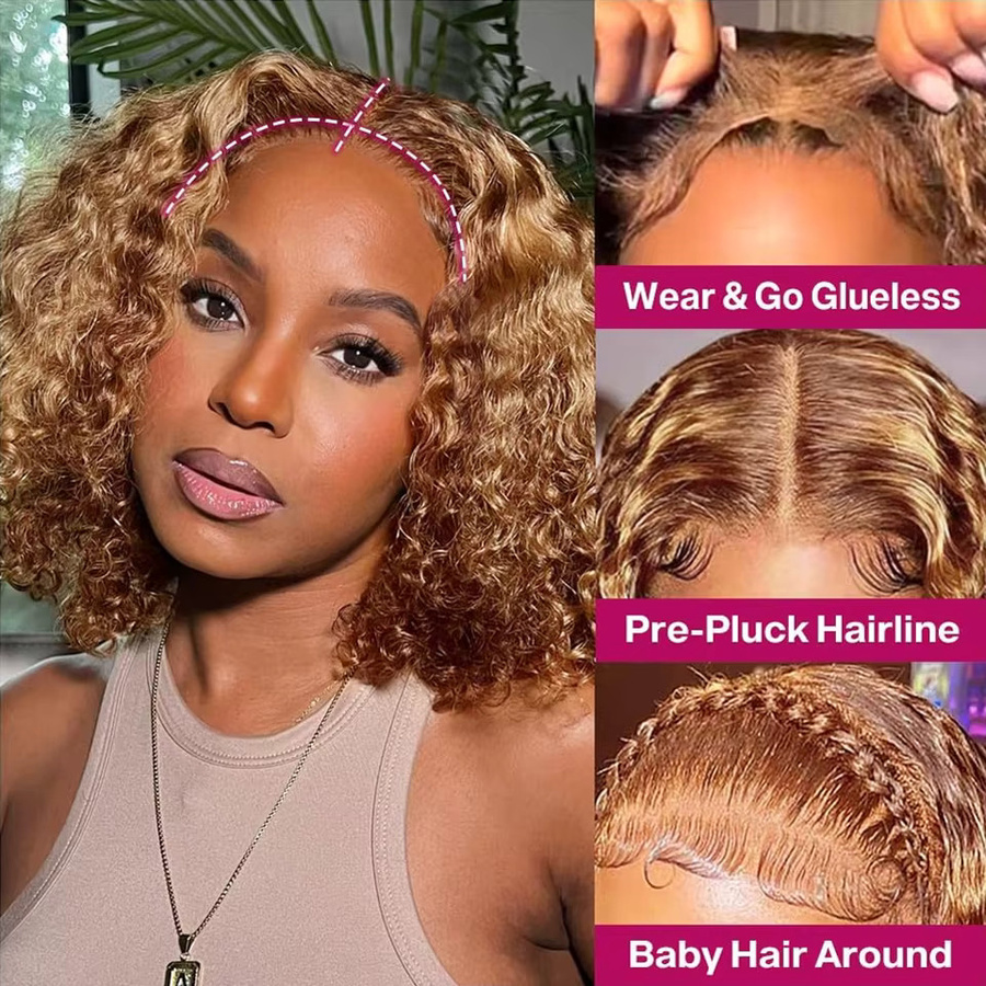 Happy Monday Lockige Bob-Perücke, Echthaar, Tiefe Welle, Lace Front - Bild 3