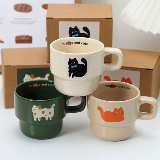 Multiyilego Stapelbare Keramik-Tasse im Cartoon-Design, Mehrfarbig - Bild 1