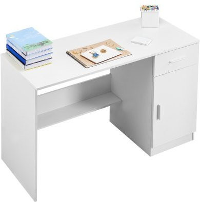 VEVOR Schreibtisch aus MDF mit Schublade und verstellbarem Regal in Weiß - Bild 1
