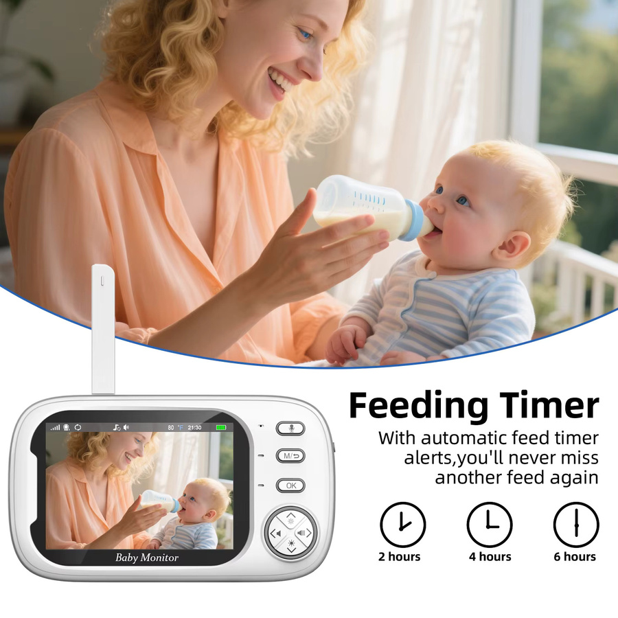 CHAMOUS Babymonitor mit 3,5 Zoll Bildschirm, Videoüberwachung mit Kamera, 2-Wege-Audio-Verbindung und Temperaturüberwachung, Weiß - Bild 3