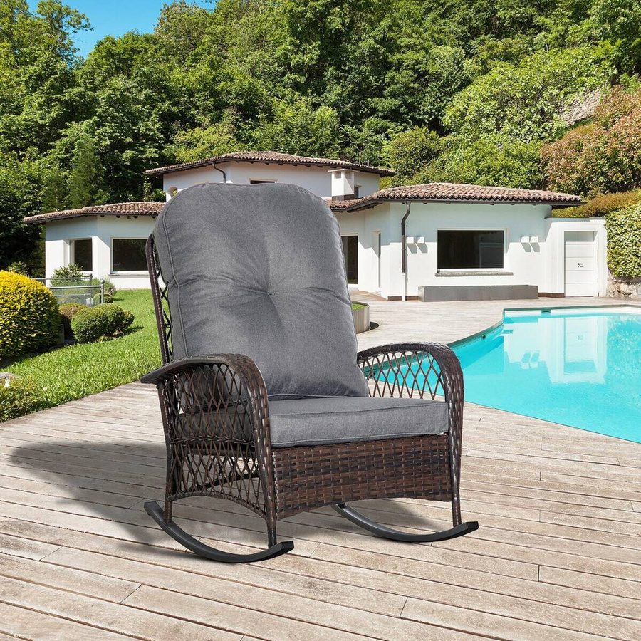Outsunny Gartensessel aus Rattan und Metall in Braun und Grau, B/H/L: 98 x 75 x 91 cm - Bild 2