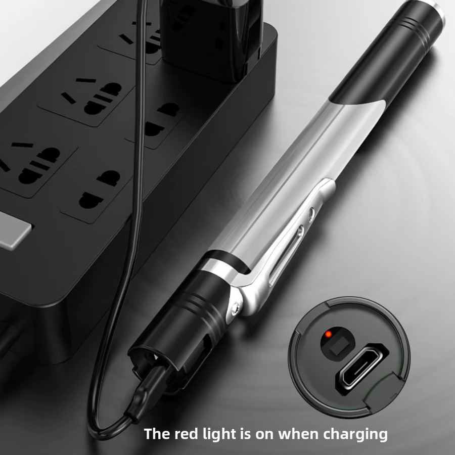 Tragbare LED-Mini-Stiftleuchte in Grau und Schwarz, wiederaufladbare USB-Arbeitsleuchte mit 3 Lichtquellen im modernen Zylinder-Design - Bild 3