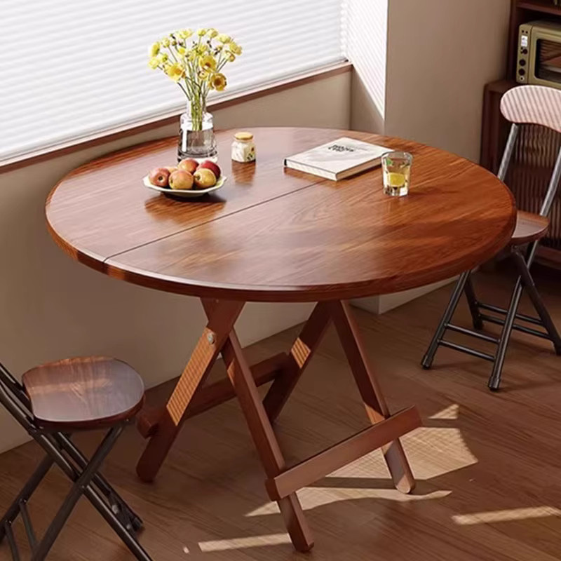 LIUSHADUOLA Klappbarer runder Esstisch aus Holz in Braun, moderner Küchentisch und Schreibtisch für Küche, Esszimmer oder Home-Office, Durchmesser: 60 cm - Bild 4