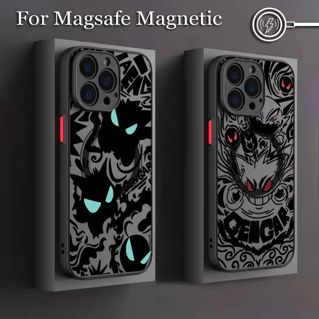 Potdemiel Handyhülle mit Anime Black Gengar Design für iPhone 15 14 13 12 11 Pro Max Mini XR XS X 7 8 6 Plus in Schwarz mit matter magnetischer Rückseite - Bild 1