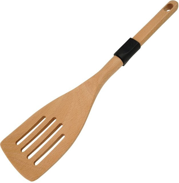 Stanley Rogers Pfannenwender mit Schlitzen aus Silikon und Holz in Schwarz und Braun, Länge: 31 cm - Bild 1