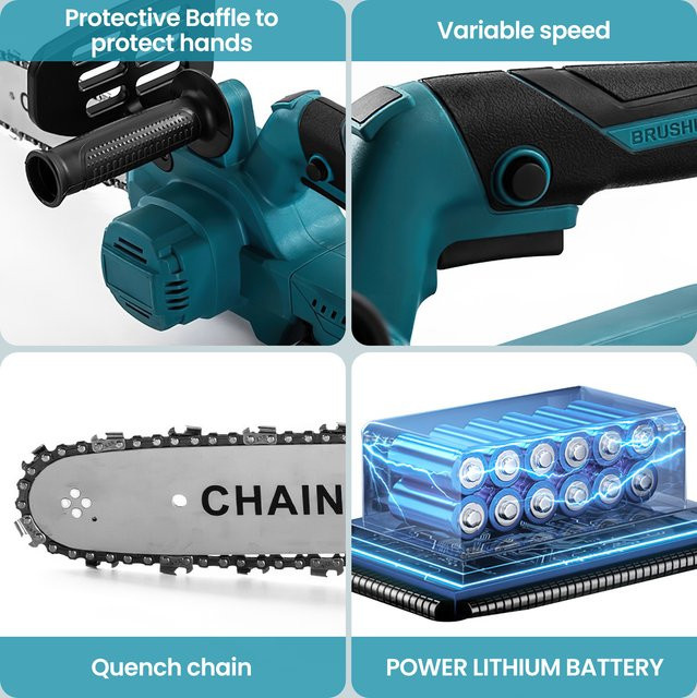 Betuyoo Akku Kettensäge 12 Zoll mit 1500W bürstenlosem Motor, Blau - Bild 1