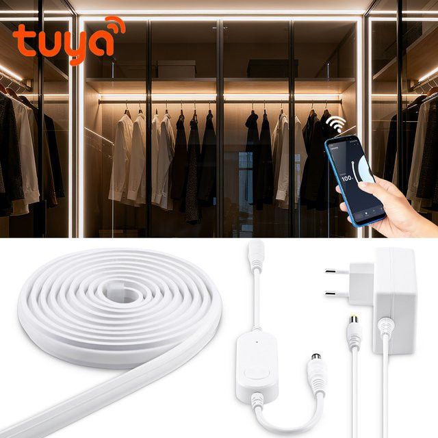 Guillermo Intelligentes LED-Neonlicht in Warmweiß mit Tuya WIFI App-Steuerung, Wasserdichtes Silikonschlauch-Licht für Raumschrank-Dekoration, 24 V - Bild 1
