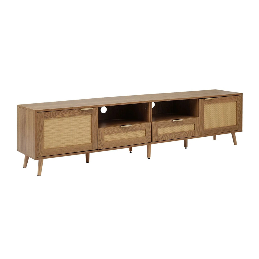 okwish TV Ständer mit Rattan Design und Massivholz Füßen in Braun, B/T/H: 200 x 37 x 49 cm - Bild 2