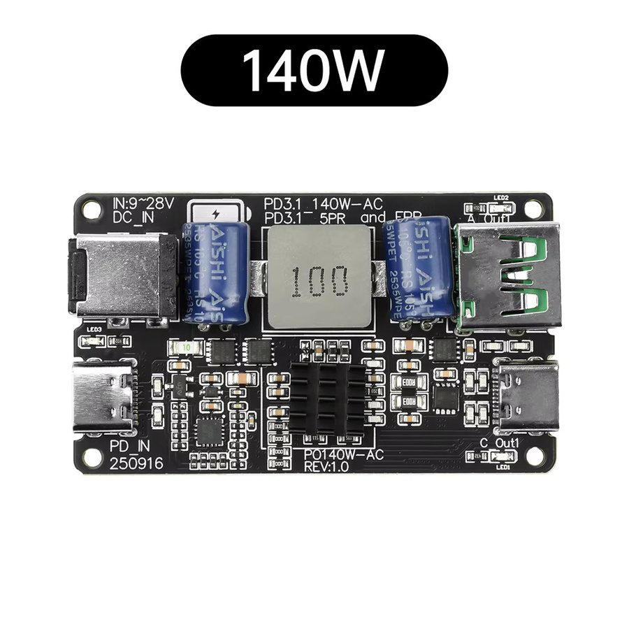 PD 140 W Hochleistungs-DC-Abwärtslademodul in Schwarz mit zwei USB-C Anschlüssen, unterstützt PD3.1, QC3.0 und QC4+ für schnelles Laden - Bild 4