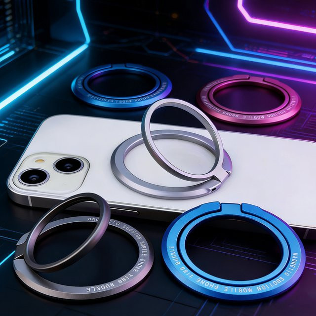 QGhappy Magnetischer Handyhalter für MagSafe – Faltbarer Metall-Fingerring-Halter in Schwarz für iPhone 17, 16 Pro und Samsung - Bild 1