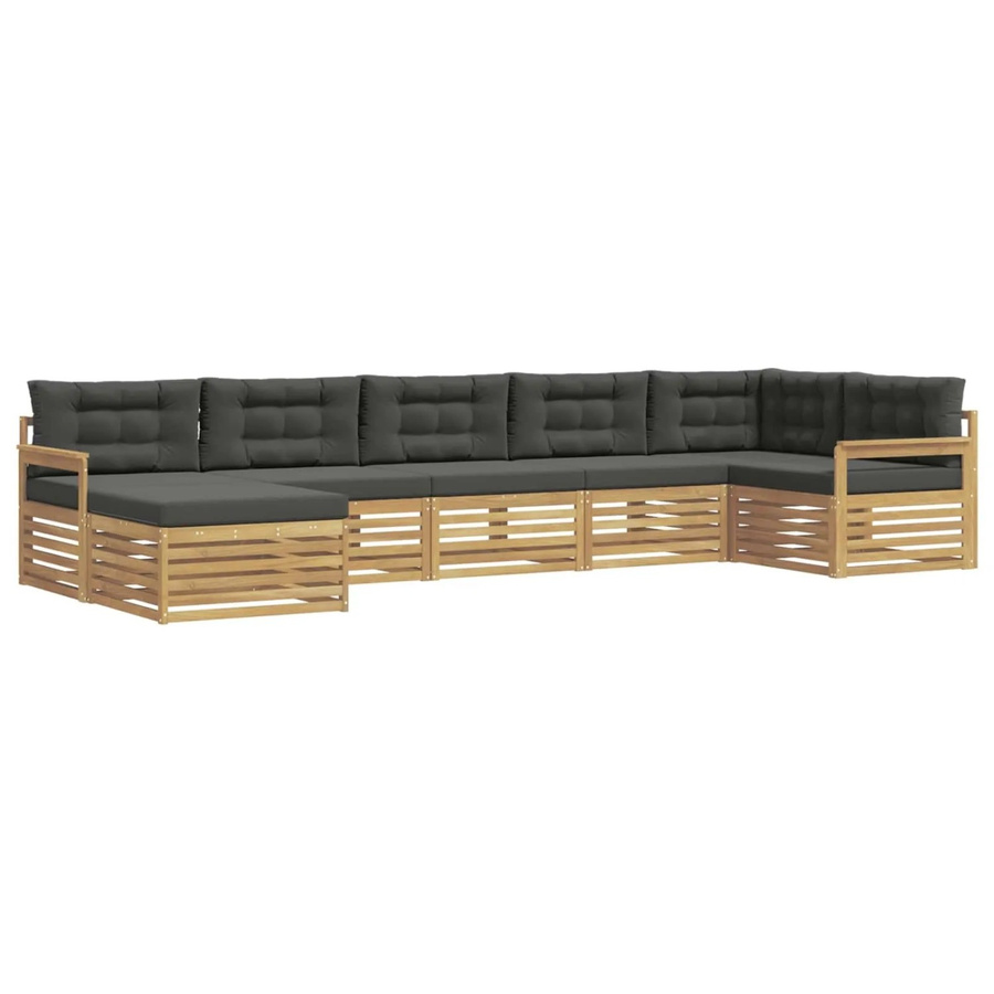 vidaXL Outdoor-Sofagarnitur in L-Form aus massivem Akazienholz mit 7 Kissen in Anthrazit und Weiß - Bild 2