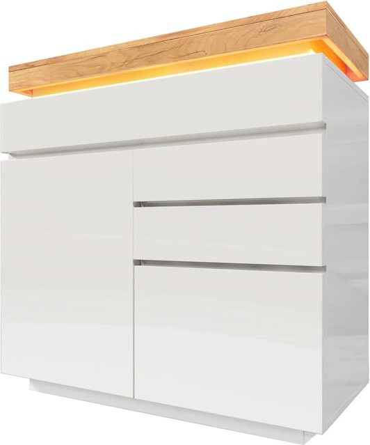 okwish Kommode mit LED-Beleuchtung in Weiß, modern und glänzend, B/T/H: 115 x 39 x 110 cm - Bild 1