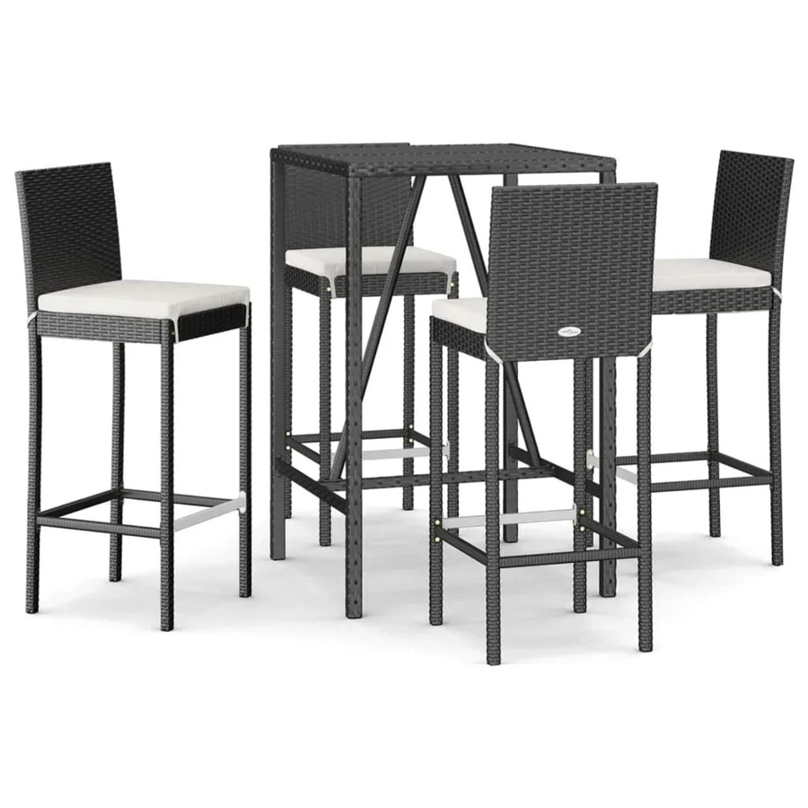 vidaXL 5-teiliges Gartenbar-Set aus Poly Rattan in Schwarz mit Kissen und Hartglas-Tischplatte - Bild 2