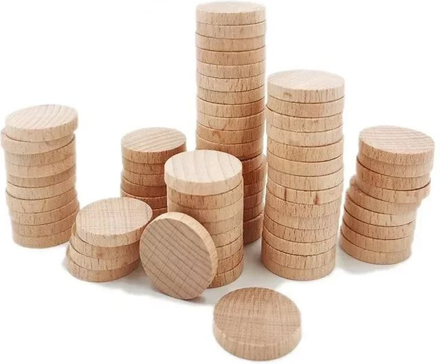 Runde Holzscheiben aus natürlichem Buchenholz für Bastelarbeiten und Lasergravur, Durchmesser: 1 bis 6 cm, Farbe: Braun - Bild 1