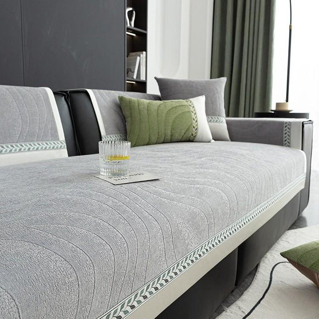 Luxus Chenille Sofakissen in Grau mit Lederbezug, quadratisch, B/B: 70 x 70 cm - Bild 1