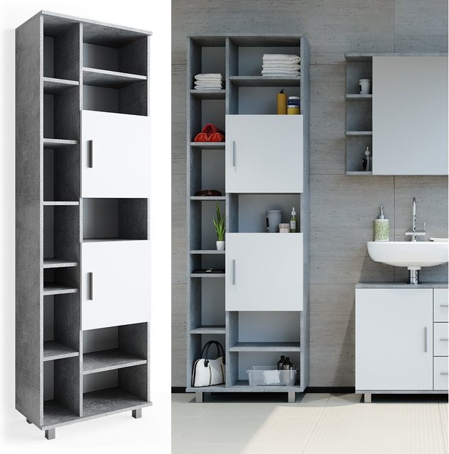 Vicco Badschrank Ilias Hochschrank in Weiß und Grau, B/T/H: 60 x 30 x 190 cm - Bild 3