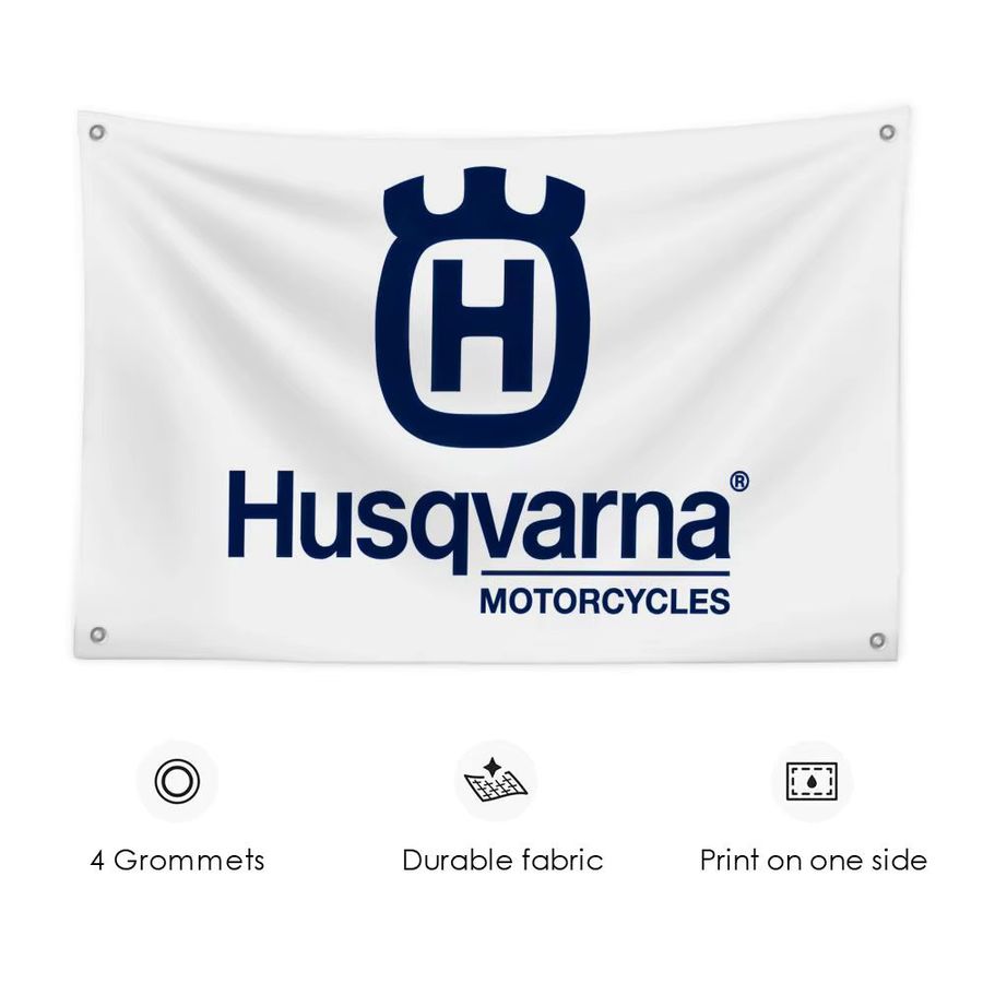 Husqvarnas Logo Banner Flagge in Schwarz mit Metallösen zur Wanddekoration oder Garagendekoration, Breite: 91,44 cm, Höhe: 152,4 cm - Bild 3
