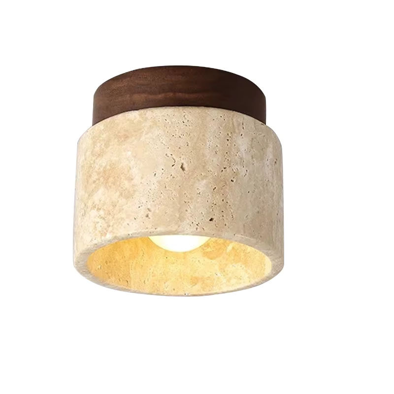 IISINUO LED-Deckenleuchte im japanischen Stil aus Stein und Holz, rund, beige, für Wohnzimmer, Flur und Balkon - Bild 5