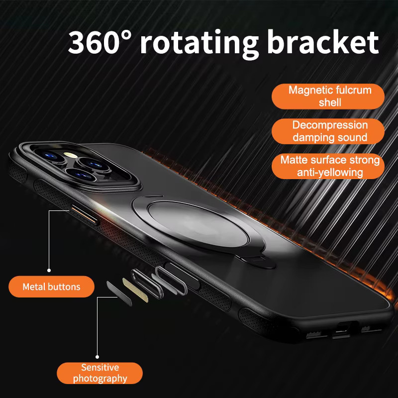 Stoßfeste iPhone Handyhülle mit 360 Grad drehbarer magnetischer Halterung in Transparent und Matt, kompatibel mit iPhone 17, 16, 15, 14 und 13 Pro Max - Bild 2