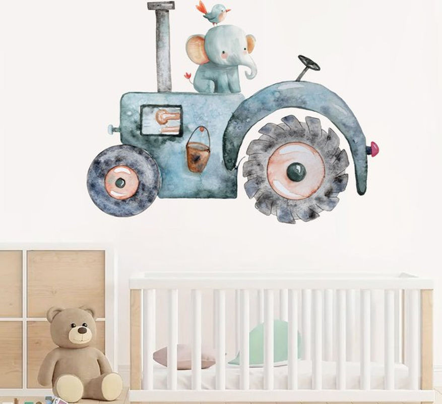 BRUP Wandtattoo Cartoon Elefant auf Traktor für Kinderzimmer und Schlafzimmer, mehrfarbig und blau - Bild 1