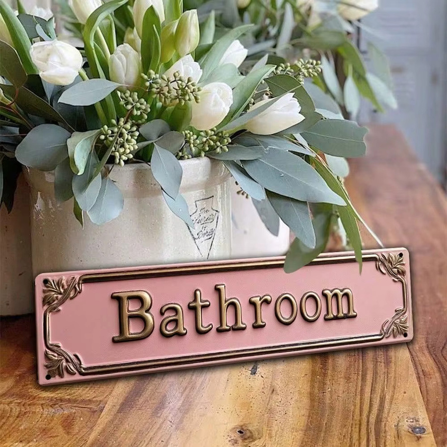 Vintage-Badezimmerschild aus Metall von CIFBUY in Rosa – Rustikale Blech-Wanddekoration für dein Zuhause, Café oder die Toilette - Bild 2