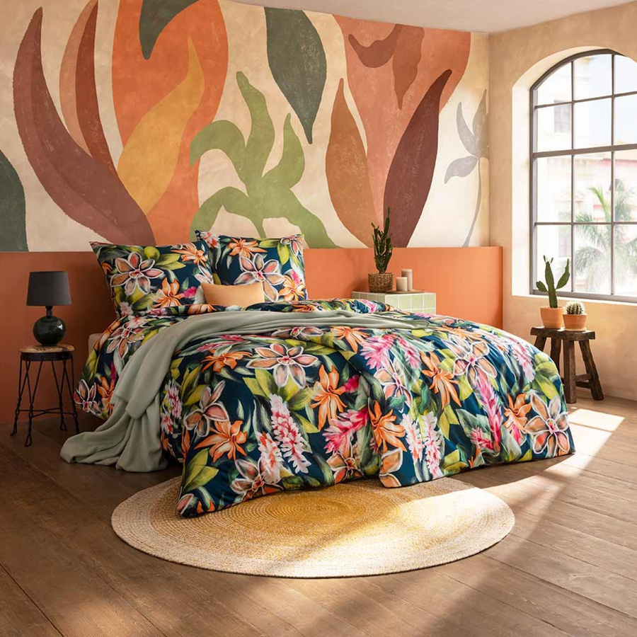 Estella Mako Jersey Bettwäsche Miriam Blüten Tropisch bunt mit Bettbezug und Kissenbezug, B/H: 155 x 220 cm und 80 x 80 cm - Bild 1