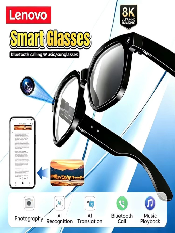 Lenovo Smart-Brille in Schwarz mit 4K 8MP HD-Kamera, WLAN, Bluetooth, Sprachübersetzung und ChatGPT-Unterstützung für Videoaufnahmen und Telefonate - Bild 5