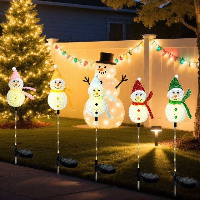 Peach Forest Schneemann Solar LED-Leuchten wetterfest für Garten und Außenbereich, Mehrfarbig - Bild 1